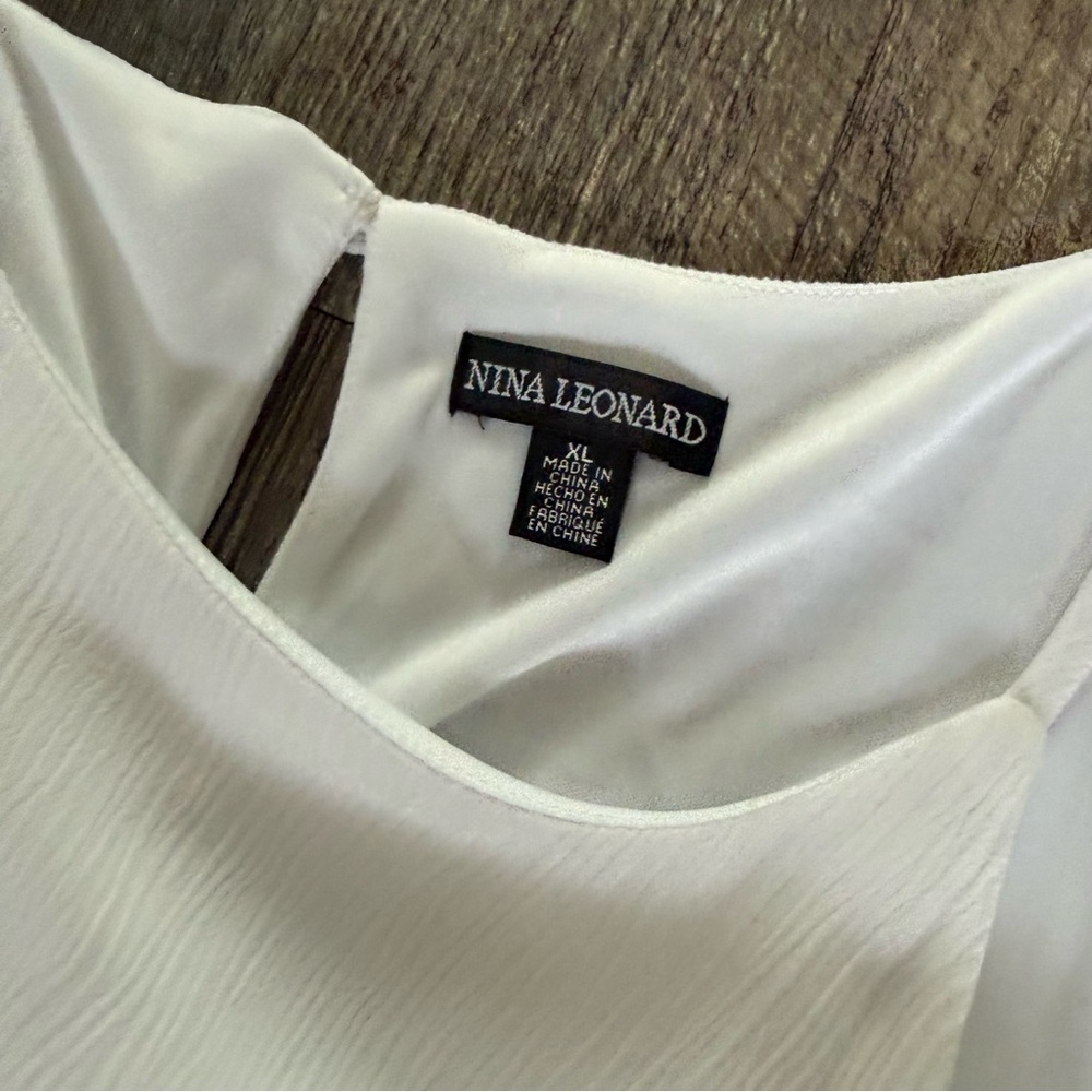 Nina Leonard White Shift Dress with Colorful Tassel Trim - Picture 4 of 4